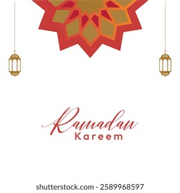 Ramada Kareem Greeting card background template design with hanging lamp and elements. translation: the holy month of Ramadan Kareem Islamic culture art background. eps vector format. 