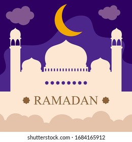 Ramada with moon and mosque. - Vector.