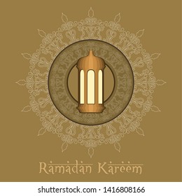 Ramadam Kareem poster with an arabic texture and a lantern - Vector