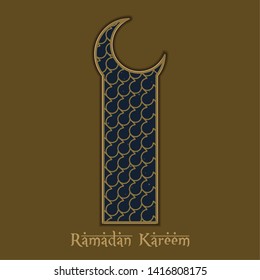 Ramadam Kareem poster with a window with a moon shape border - Vectpr