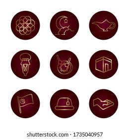 ramadam kareem set block gradient style icons vector illustration design