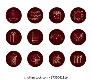 ramadam kareem set block gradient style icons vector illustration design