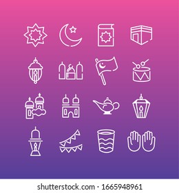 ramadam kareem set line style icons with purple color vector illustration design