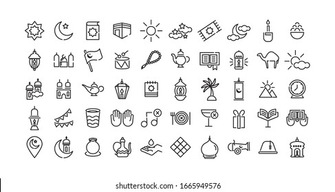 ramadam kareem set line style icons vector illustration design