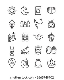 ramadam kareem set line style icons vector illustration design