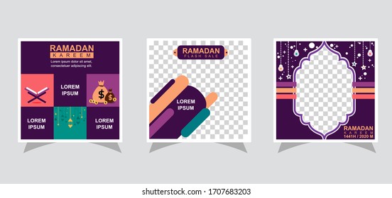 Ramadan 1441 Modern promotion square web banner for social media mobile apps. Elegant sale and discount promo backgrounds for digital marketing 