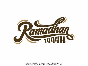 Ramadan 1444H calligraphy. Vector illustration. Handwritten greeting card, Ramadan kareem typography