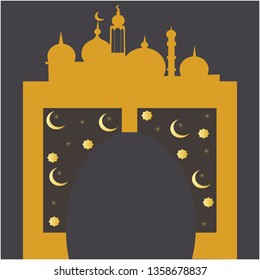 Ramadan 2019 greeting background Islamic. Gold pattern on dark background. Vector illustration.