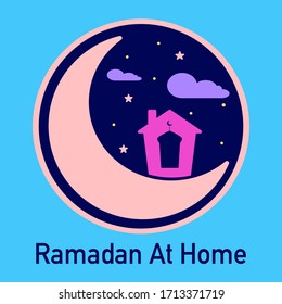 Ramadan 2020 greeting card. Staying at home for self quarantine during coronavirus outbreak.
