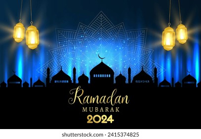 Rmadan 2024 Banner mit blauem und schwarzem Hintergrund Design 019