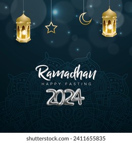 RAMADAN 2024 Banner mit blauem und goldenem Hintergrund Design009