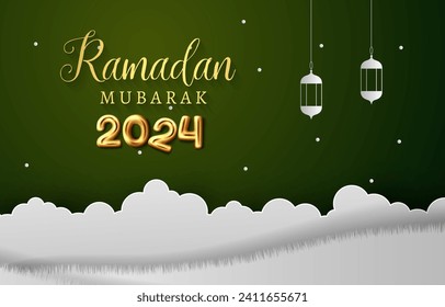 ramadan 2024 banner with green and white background design 089