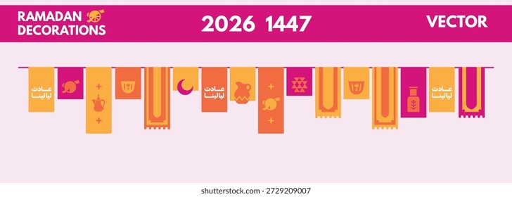 Ramadan 2026 - 1447 Dekorationen Vektor Bunting Set - Ramdan Flag und Sparkle Bundle Set Ramdan Season 2026, Eid Season 2026