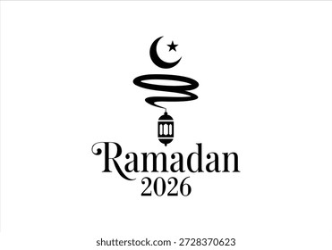 Logotipo Ramadã 2026 com estrela lua crescente e lanterna