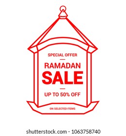 Ramadan 50 percent sale promo lantern, printable design and editable sign with transparent background, glass poster