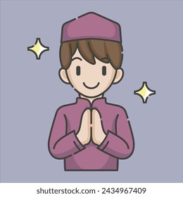 Ramadan activity boy vector arts. Islamic activities in daily. Cartoon character for kids