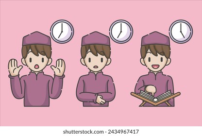 Ramadan activity boy vector arts. Islamic activities in daily. Cartoon character for kids