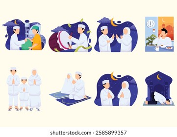 Ramadan Activity Flat Illustration Pack Set Collection