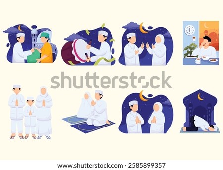 Ramadan Activity Flat Illustration Pack Set Collection