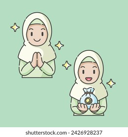 Ramadan activity girl vector arts. Islamic activities in daily. Cartoon character for kids