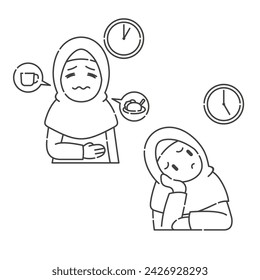 Ramadan activity girl vector arts. Islamic activities in daily. Cartoon character for kids