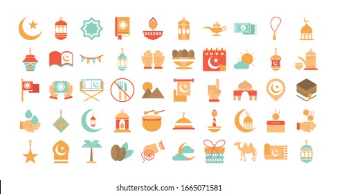 ramadan arabic islamic celebration icon set vector illustration tone color icon