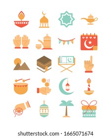 ramadan arabic islamic celebration icon set vector illustration tone color icon