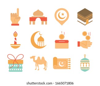 ramadan arabic islamic celebration icon set vector illustration tone color icon