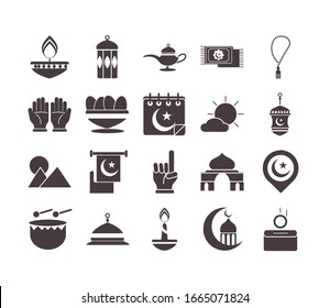 ramadan arabic islamic celebration icon set vector illustration silhouette style icon
