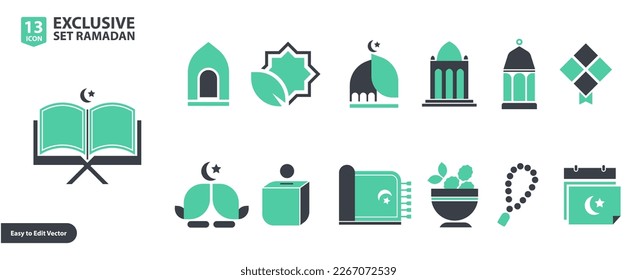 Ramadan arabic islamic celebration icon set vector illustration flat color style icon
