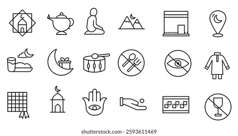 Ramadan Arabic Islamic Celebration Icon Set Vector	