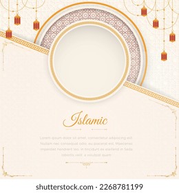 Ramadan Arabic Islamic White and Golden Luxury Ornamental Background with Islamic Pattern and Decorative Lanterns