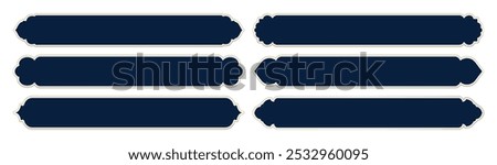 Ramadan Arabic shape with gold gradient border. Islamic frame with ornament. Turkish ribbon element for text. Oriental banner and tag template. Silhouettes of arabesque traditional vector templates