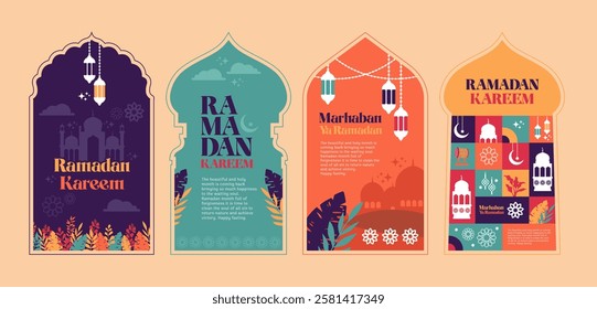 ramadan arch pattern and silhouette colorful flat illustration