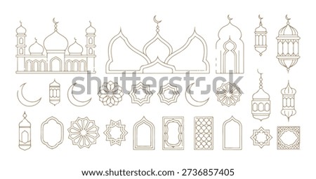 Ramadan architectural features geometric motifs traditional lamps moon symbols ornamental frames muslim holiday decoration