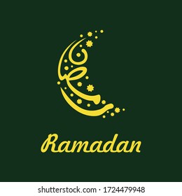 Ramadan Art Arabic Calligraphy in moon shape (Ramadan is the ninth month of the Islamic calendar, observed by Muslims worldwide as a month of fasting (sawm), prayer, reflection and community.)
