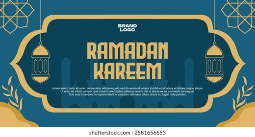 Ramadan Background Banner Vector Tosca and Gold, Eid Mubarak, Ramadan Design