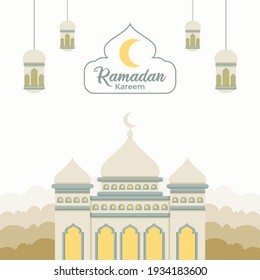 Ramadan Background With Beautiful Illustrations of Mosques and Hanging Lanterns