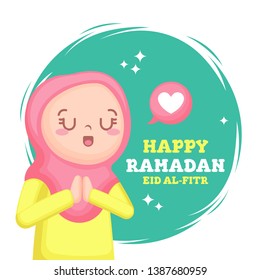 Ramadan Background with Cute Illustration