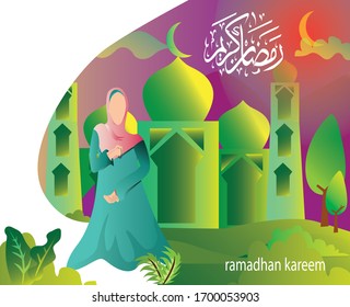 Ramadan background design with flat style and bright color composition
