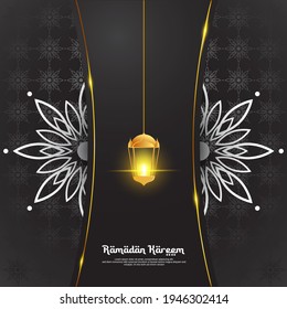 Ramadan background design with lantern elements and a background of a combination of gold and black colors, suitable for backgrounds, posters, promos, covers, social media posts and others