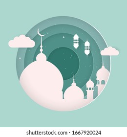 Ramadan Background Design with paper cut theme