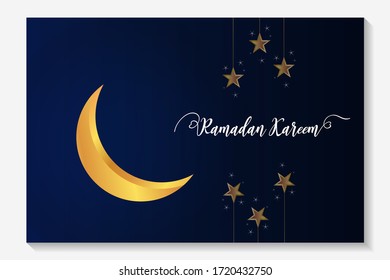 Ramadan background design template. Magnificent moon and star and beautiful blueish and dark background.