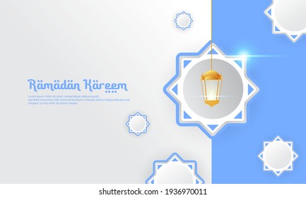 Ramadan background design in white and blue, suitable for complementary designs for Islamic themes