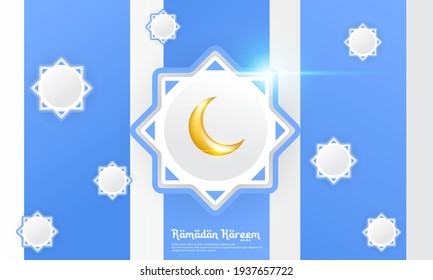 Ramadan background design in white and blue, suitable for complementary designs for Islamic themes