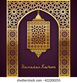 Ramadan Background with Golden Arch, with  golden arabic lantern, background for holy month of muslim community Ramadan Kareem, EPS 10 contains transparency