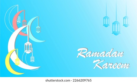 Ramadan background gradient blue white design with lanterns vector illustration