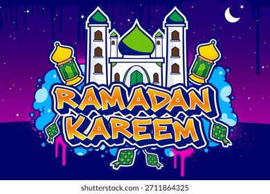 Ramadan background in a graffiti style. Islamic holy month vector illustration wall art design