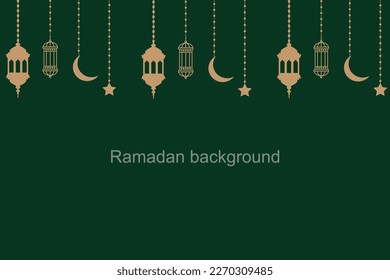 Ramadan background with a green background and a crescent moon and stars