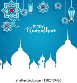 ramadan background  and greeting template islamic crescent and arabic lantern vector illustration - Vector eps.10